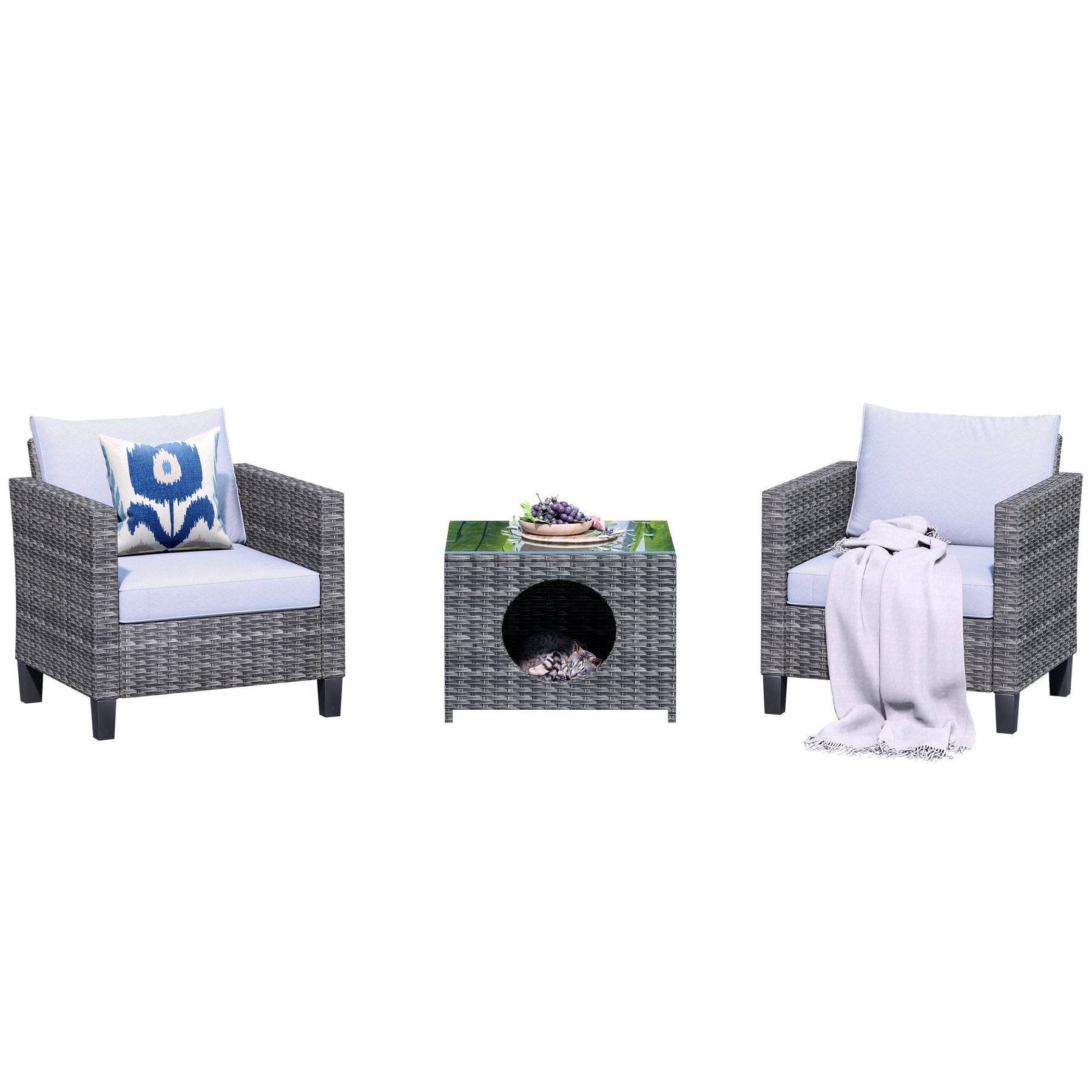Ovios Patio Chairs New Vultros 3-Piece with Pet Table High Back Square Shape Armrest