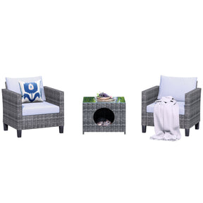 Ovios Patio Chairs New Vultros 3-Piece with Pet Table High Back Square Shape Armrest