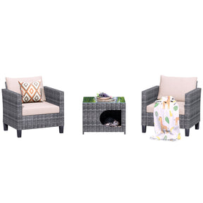 Ovios Patio Chairs New Vultros 3-Piece with Pet Table High Back Square Shape Armrest