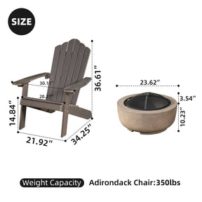 Ovios Outdoor Chairs 3-Piece Adirondack Chair with 23.62'' Light Brown Fire Pit