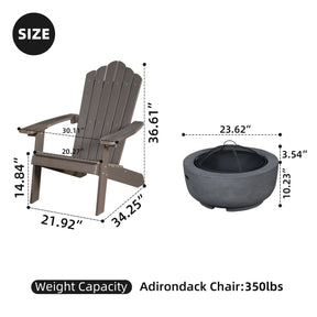 Ovios Outdoor Chairs 3-Piece Adirondack Chair with 23.62'' Dark Grey Fire Pit