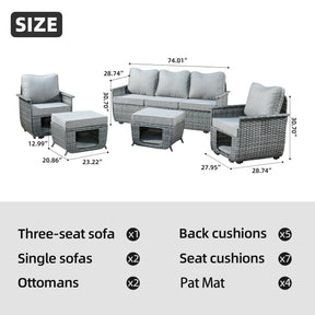 Ovios Patio Conversation Set 5 Pieces with Multifunctional Storage