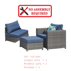 Ovios Outdoor Furniture 3-Piece Patio Chair with Ottoman, King Series, No Assemble Required