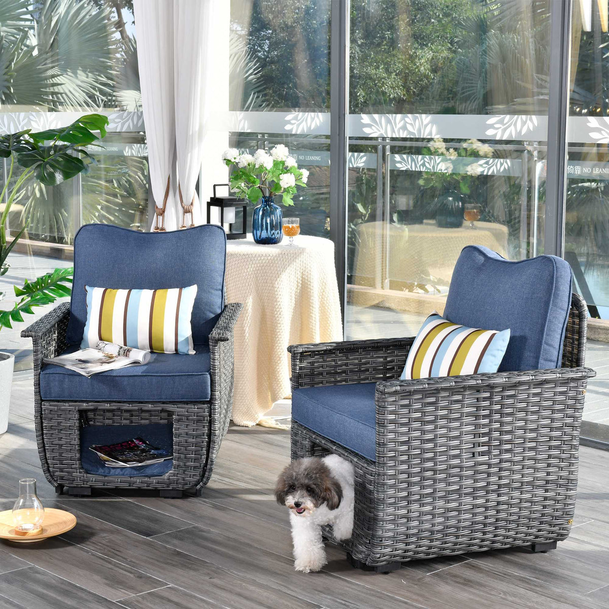 #color_Dark Grey Wicker Denim Blue Cushion