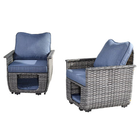 Ovios Patio Chairs Dark Grey Wicker 2 Pieces with Multifunctional Storage