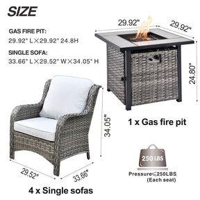 Ovios Outdoor Furniture 5-Piece with 30'' Fire Pit Table and Kenard Chairs
