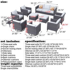 Ovios Patio Conversation Set 10-Piece with Swivel Rocking Chairs and Table