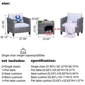 Ovios Patio Chairs New Vultros 3-Piece with Pet Table High Back Square Shape Armrest