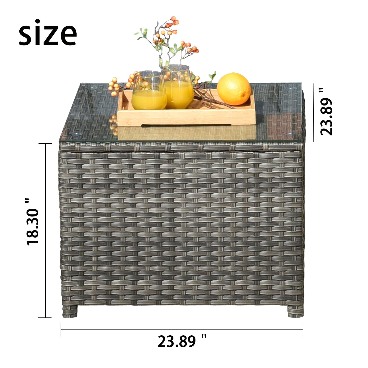 Ovios Balcony Grey Wicker Table New Vultros and Kenard with Glass Top