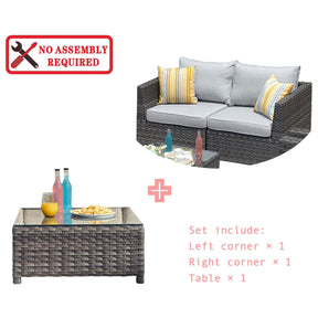 Ovios Patio Furniture Set Bigger Size 3-Piece Couch with Table, King Series, No Assembly Required