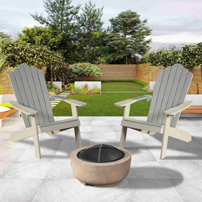 Ovios Outdoor Chairs 3-Piece Adirondack Chair with 23.62'' Light Brown Fire Pit