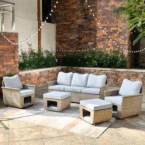 Ovios Patio Conversation Set 5 Pieces Beige Wicker with Multifunctional Storage