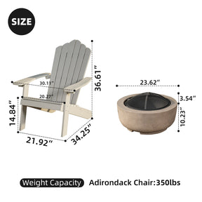 Ovios Outdoor Chairs 3-Piece Adirondack Chair with 23.62'' Light Brown Fire Pit