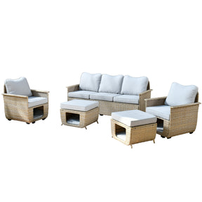 Ovios Patio Conversation Set 5 Pieces Beige Wicker with Multifunctional Storage