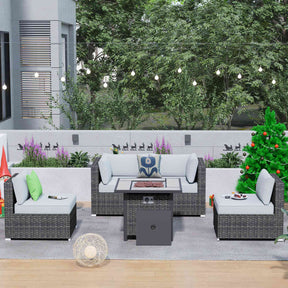 Ovios Outdoor Sectional Furniture 5-Piece with 30'' Fire Pit Table