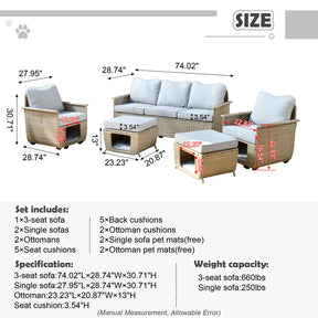 Ovios Patio Conversation Set 5 Pieces Beige Wicker with Multifunctional Storage