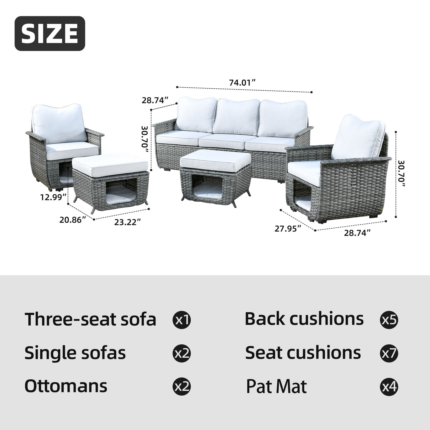 Ovios Patio Conversation Set 5 Pieces with Multifunctional Storage