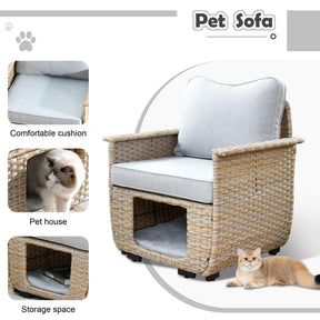 Ovios Patio Conversation Set 5 Pieces Beige Wicker with Multifunctional Storage