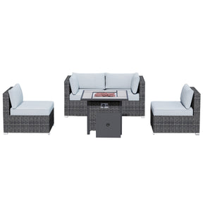 Ovios Outdoor Sectional Furniture 5-Piece with 30'' Fire Pit Table