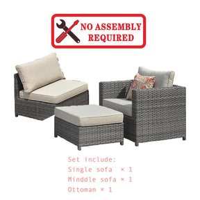 Ovios Outdoor Furniture 3-Piece Patio Chair with Ottoman, King Series, No Assemble Required