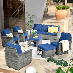 Ovios Patio Conversation Set Dark Grey Wicker 7 Pieces with Multifunctional Storage
