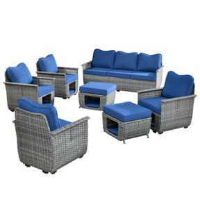 Ovios Patio Conversation Set Dark Grey Wicker 7 Pieces with Multifunctional Storage