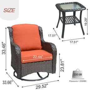 Ovios Patio Furniture Set 3-Piece with Swivel Chairs and Side Table Kenard