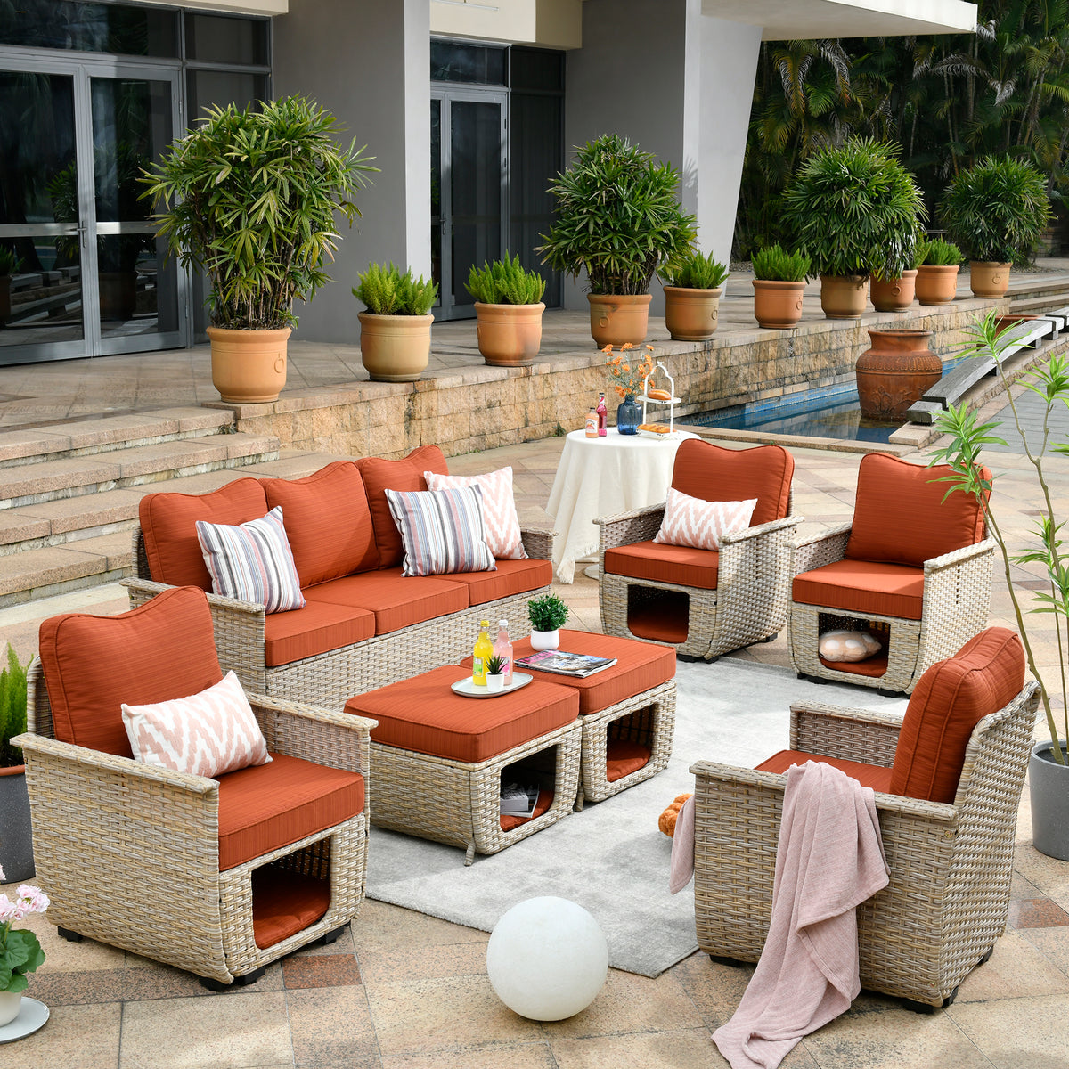 #color_Beige Wicker Orange Cushion