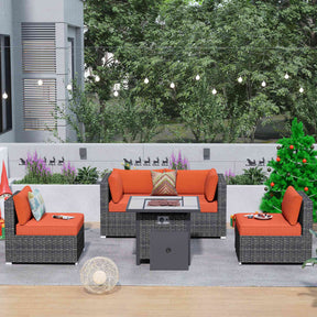 Ovios Outdoor Sectional Furniture 5-Piece with 30'' Fire Pit Table