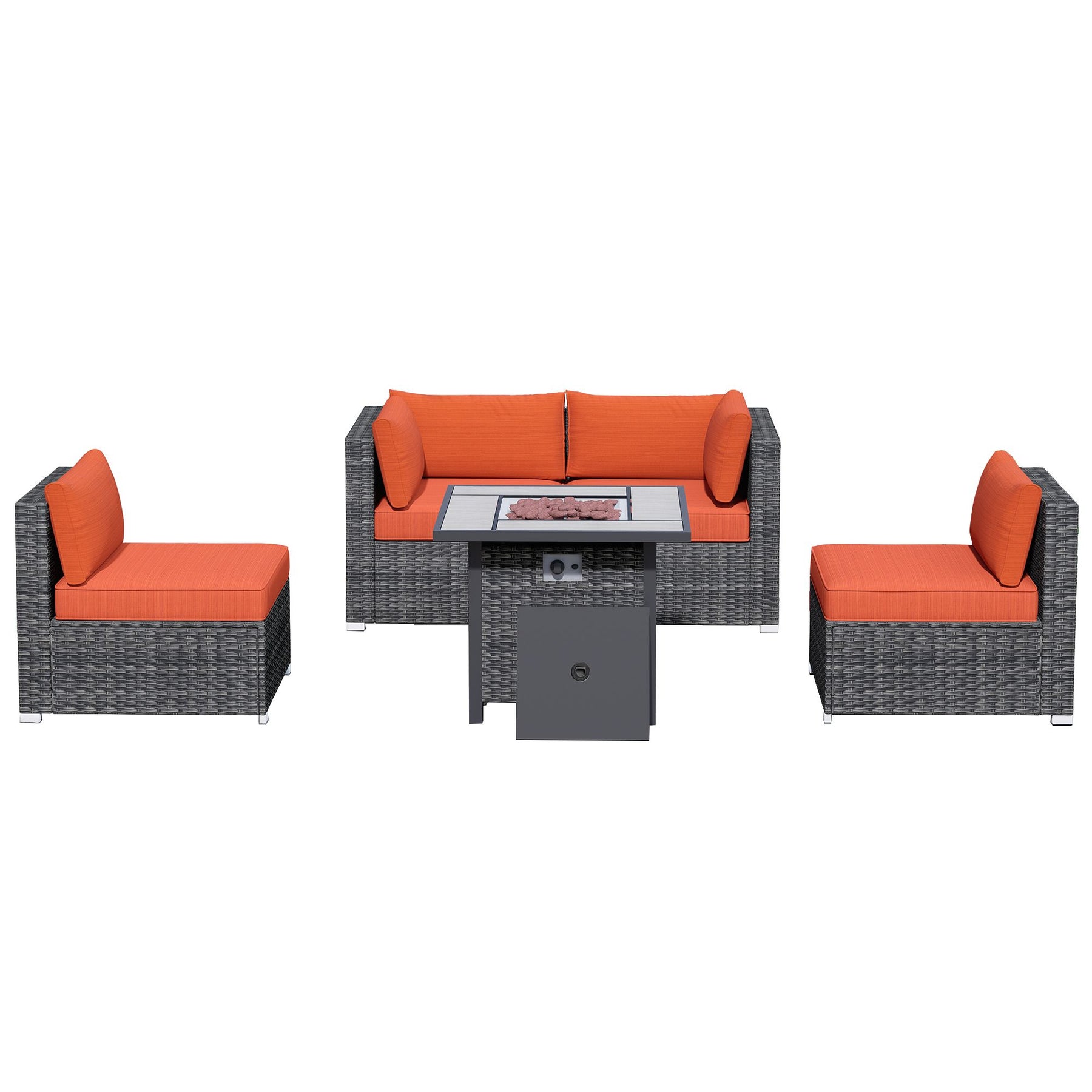 Ovios Outdoor Sectional Furniture 5-Piece with 30'' Fire Pit Table