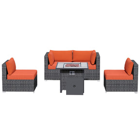 Ovios Outdoor Sectional Furniture 5-Piece with 30'' Fire Pit Table