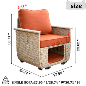Ovios Patio Conversation Set 7 Pieces Beige Wicker with Multifunctional Storage