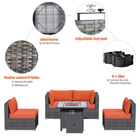 Ovios Outdoor Sectional Furniture 5-Piece with 30'' Fire Pit Table