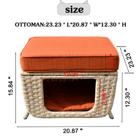 Ovios Patio Conversation Set 7 Pieces Beige Wicker with Multifunctional Storage