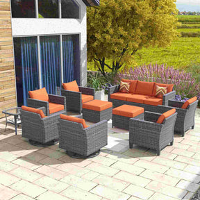 Ovios Patio Conversation Set 10-Piece with Swivel Rocking Chairs and Table