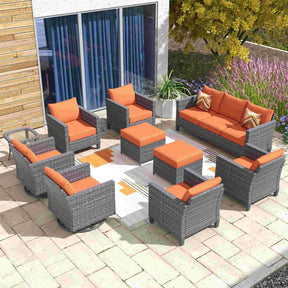Ovios Patio Conversation Set 10-Piece with Swivel Rocking Chairs and Table