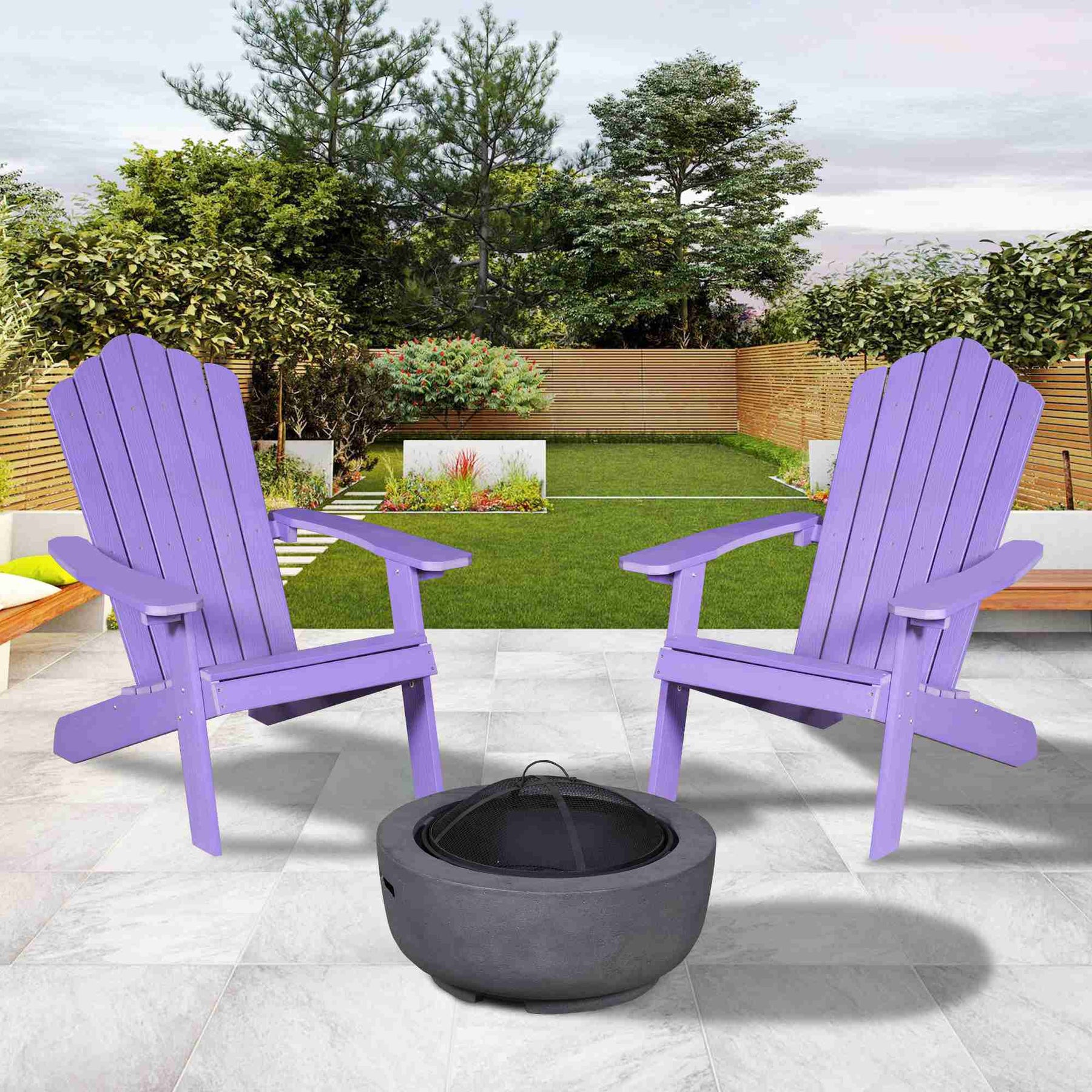 Ovios Outdoor Chairs 3-Piece Adirondack Chair with 23.62'' Dark Grey Fire Pit