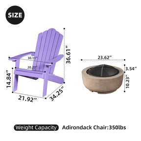 Ovios Outdoor Chairs 3-Piece Adirondack Chair with 23.62'' Light Brown Fire Pit