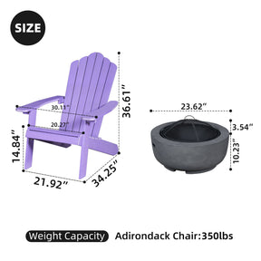 Ovios Outdoor Chairs 3-Piece Adirondack Chair with 23.62'' Dark Grey Fire Pit