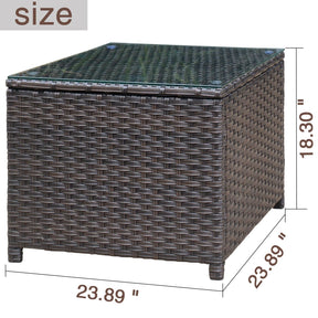 Ovios Patio Kenard Series Brown Wicker Glass Top Table