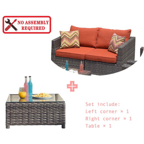 Ovios Patio Furniture Set Bigger Size 3-Piece Couch with Table, King Series, No Assembly Required