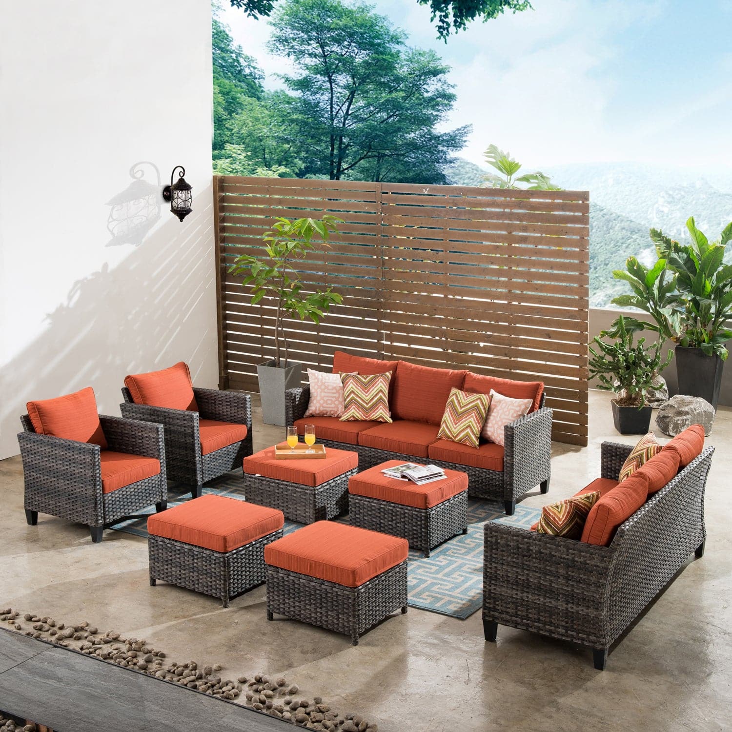 Ovios Patio Furniture Set New Vultros 8-Piece High Back with Cushions