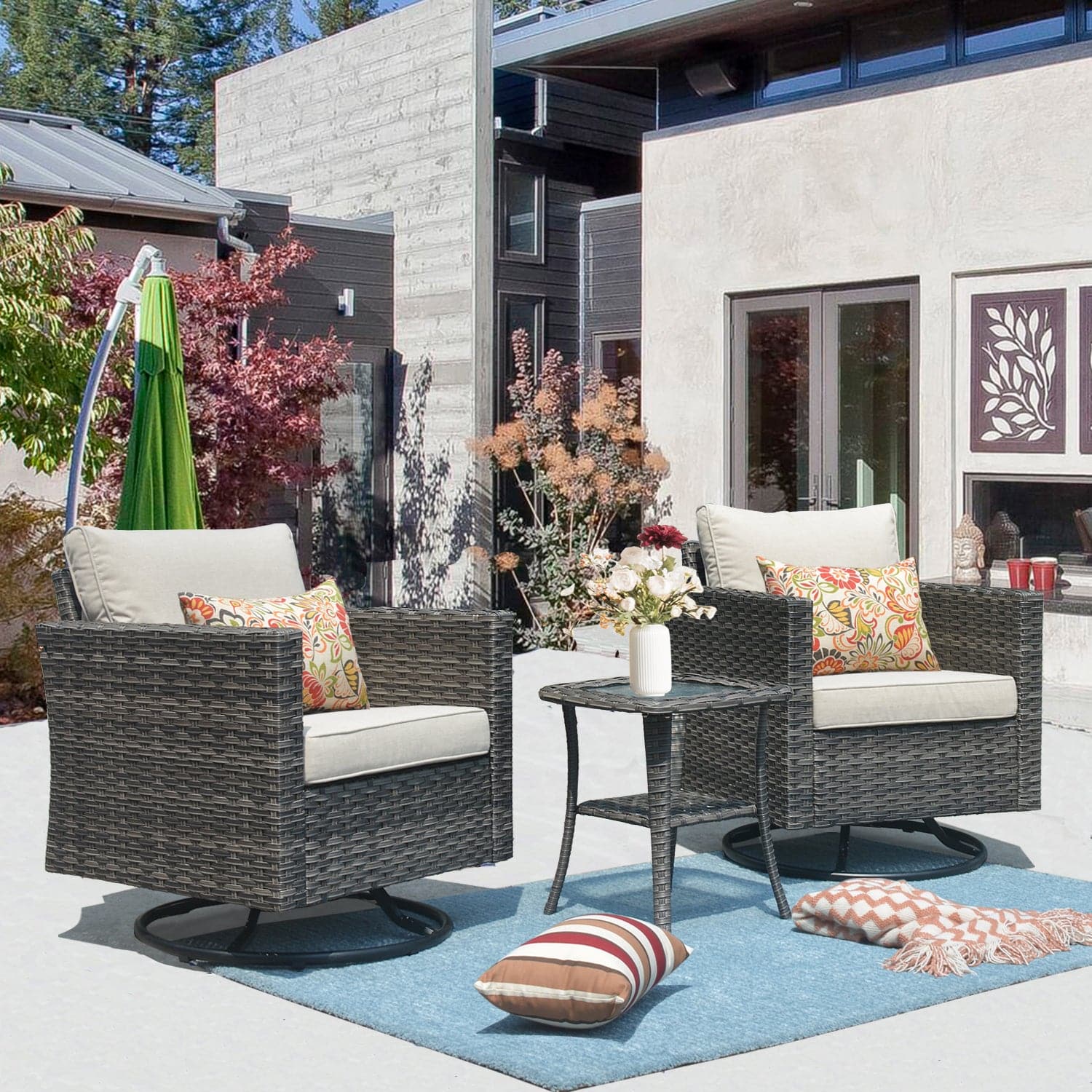 Ovios Patio Furniture Set Swivel Chairs Table Sturdy Comfort